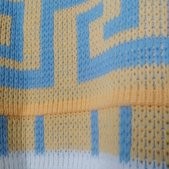 Vintage 90s Cabin Creek Womens M Sweater Geometric Blue Yellow Pullover Retro - Picture 7 of 7